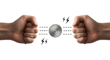 Isolated Forceful Hands Pulling a Coin