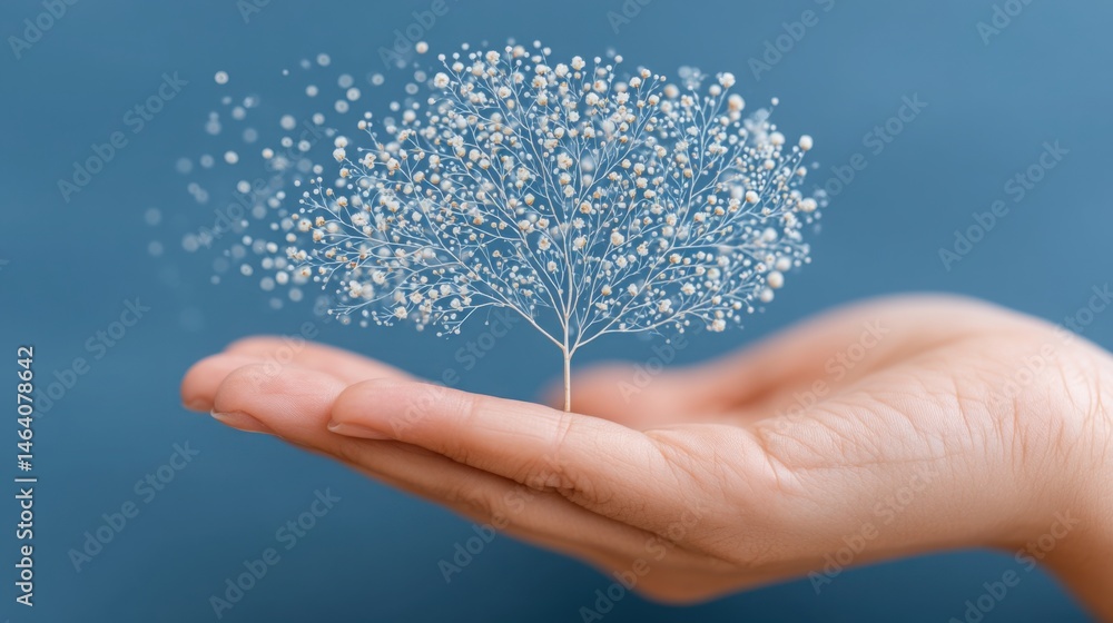 Poster dynamic illustration of automated message tree icon concept showcasing branching influence in commun
