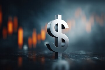 Metallic Dollar Sign Symbol on Dark Background Reflecting Financial Growth and Investment Opportunities