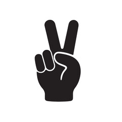 Hand with Peace Sign Silhouette, Bold Gesture Icon Vector