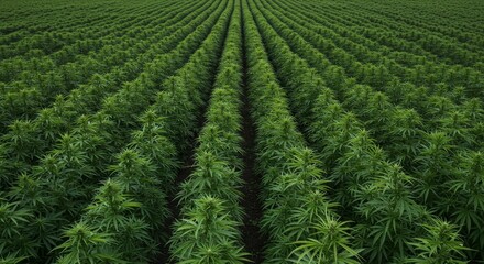 Rows of Green Crops in an Agricultural Field from an Aerial View
