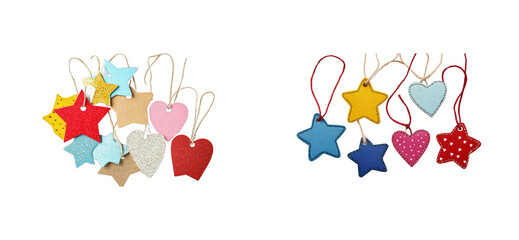 Colorful Stars and Hearts Decoration Ornaments on Strings, cut out transparent