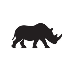 Rhinoceros Walking Silhouette, Bold Clean Outline Animal Icon Vector
