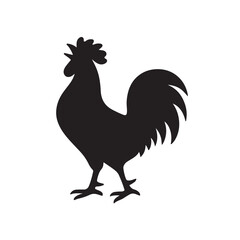 Rooster Crowing Silhouette, Clean Bold Body Outline Farm Icon Vector