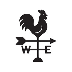 Rooster Weather Vane Silhouette, Bold Minimal Outline Weather Icon Vector