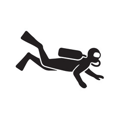 Scuba Diver Underwater Silhouette, Clean Simple Body Outline Diving Icon Vector
