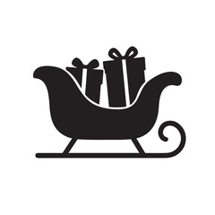 Sleigh with Presents Silhouette, Smooth Minimal Curves Holiday Icon Vector