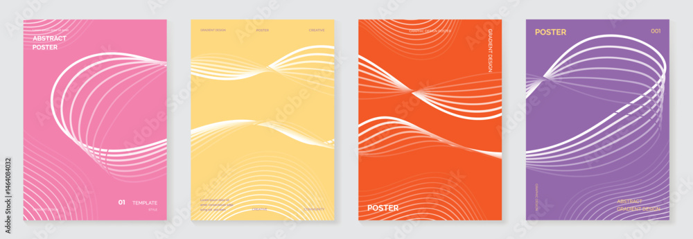 Aufkleber abstract line wave poster background vector set. cover template with vibrant perspective dot halfton