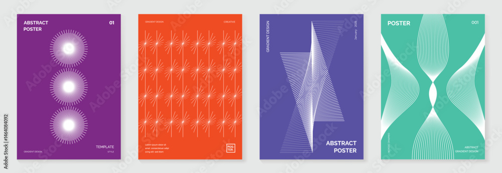 Aufkleber abstract line wave poster background vector set. cover template with vibrant perspective dot halfton