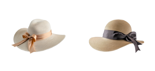 Stylish woven summer hats with ribbon, cut out transparent
