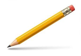 Classic yellow pencil with eraser on white background, a writing implement