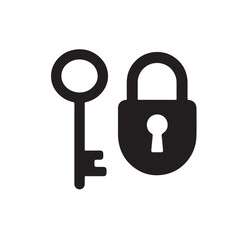 Treasure Key and Lock Silhouette, Clean Simple Outline Mystery Icon Vector