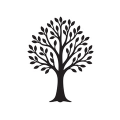 Tree with Branches Silhouette, Simple Shapes Nature Icon Vector