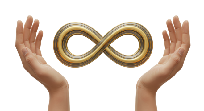 Isolated Hands Presenting Golden Infinity Symbol