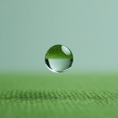 Single drop of water balanced on fuzzy leaf surface, bokeh background
