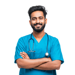 Medical nurse, doctor man, isolated on transparent background. Indian