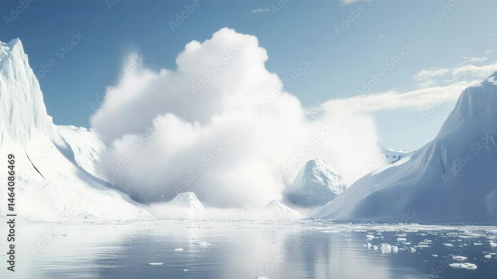 Aufkleber massive icebergs colliding and exploding in a stunning polar landscape send shards of snow and ice f