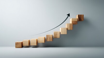 Wooden Blocks Ascending Staircase Showing Growth and Success in Business