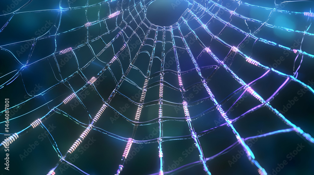 Poster glowing colorful abstract spiderweb pattern