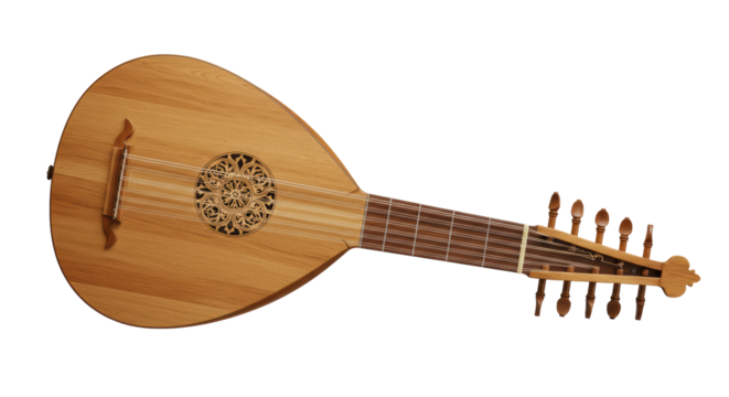 Isolated Baroque Lute Instrument with Intricate Design