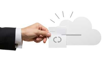 Isolated Hand Holding Cloud Sync Paper Card