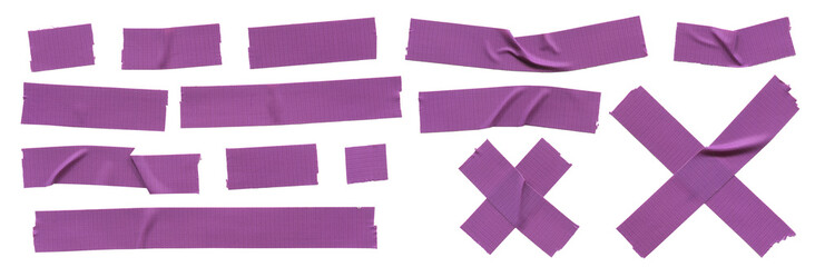 Purple duct tape pieces set on transparent background