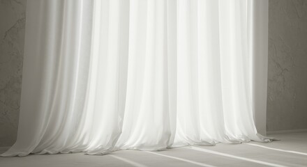 Sheer White Curtains Draped at Window with Soft Lighting Photo