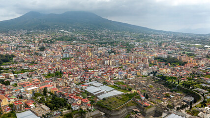 Aerial view of the archaeological area of ​​the excavations of Herculaneum. It was an ancient...