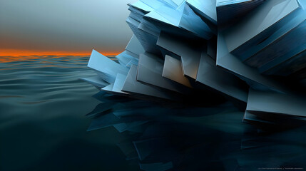 Abstract Geometric Iceberg Structure At Sunset