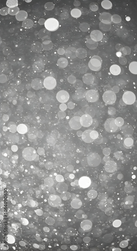 Poster silver bokeh background with circular light spots and defocused effect