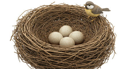 Isolated Birds Nest with Eggs and Bird