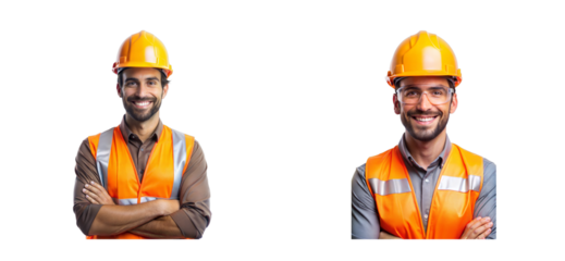 Smiling Hispanic Construction Worker Portraits, cut out transparent