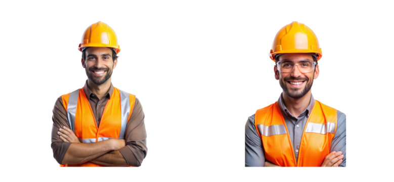 Smiling Hispanic Construction Worker Portraits, cut out transparent