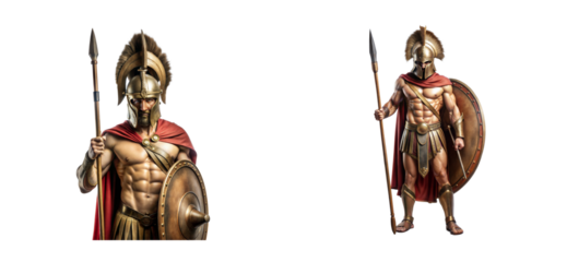 Spartan Warrior with Spear and Shield, isolated, cut out transparent