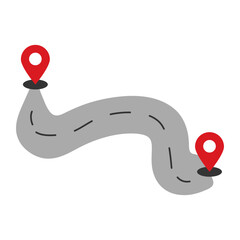 Curvy road with destination markers