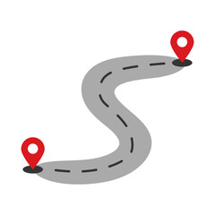 Curvy road with destination markers