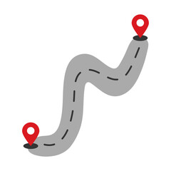 Curvy road with destination markers