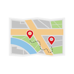 Simplified city map with route markers