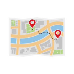 Simplified city map with route markers