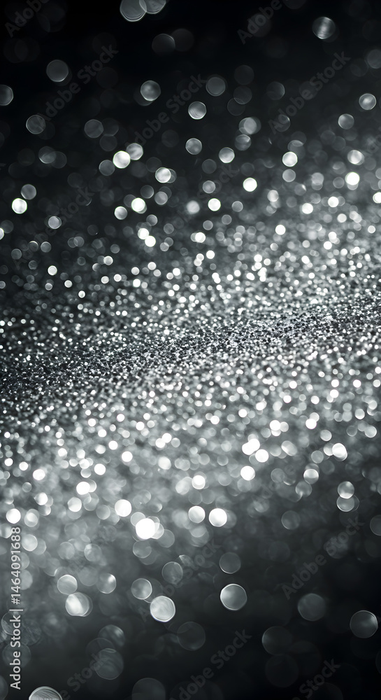 Poster silver glitter sparkle bokeh background texture in vertical format