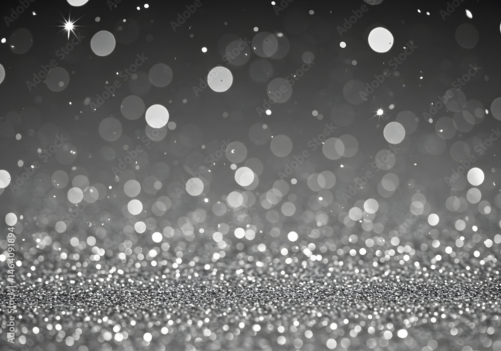 Poster silver glitter sparkling background with bokeh effects texture backdrop
