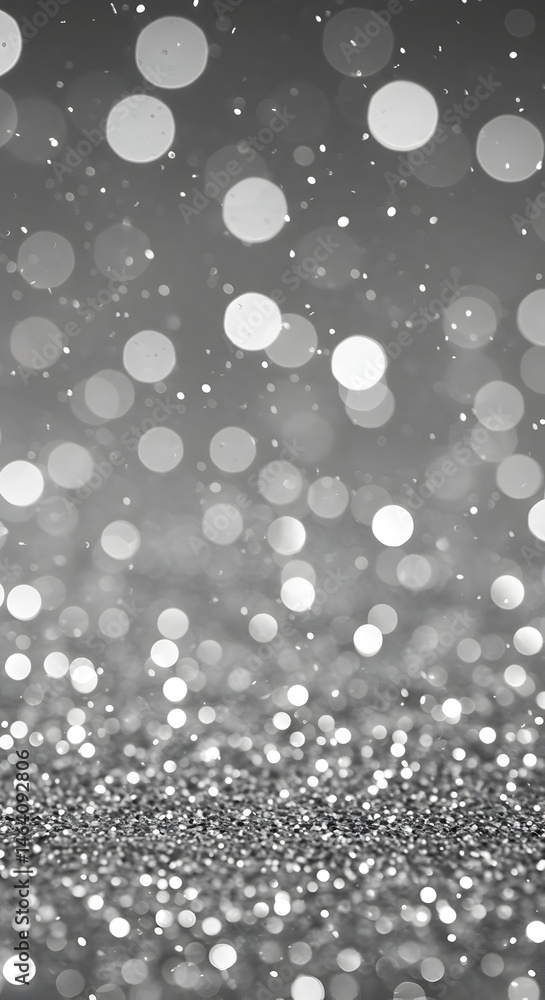 Poster silver glittering texture background with sparkling bokeh light effects