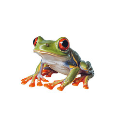 Fototapeta premium red eyed tree frog sits gracefully transparency background, showcasing its striking green body and bright orange feet. This captivating amphibian exudes sense of wonder and beauty nature