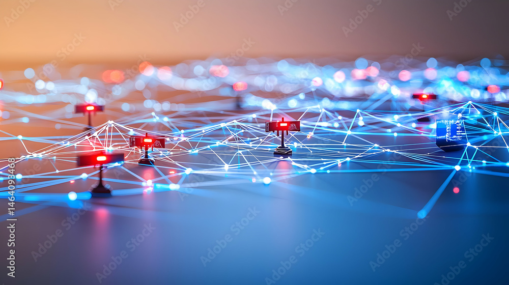 Poster abstract network design with glowing points and lines