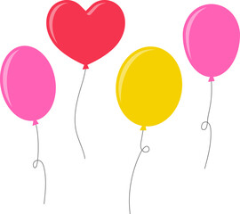 Balloon in flat style. Bunch of balloons for birthday or party. Flying balloon with rope. Flat icon illustration isolated on white background. © Volodymyr2