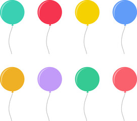 Balloon in flat style. Bunch of balloons for birthday or party. Flying balloon with rope. Flat icon illustration isolated on white background. © Volodymyr2