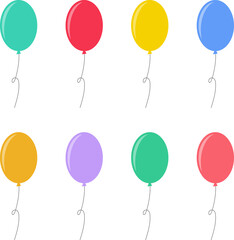 Balloon in flat style. Bunch of balloons for birthday or party. Flying balloon with rope. Flat icon illustration isolated on white background. © Volodymyr2
