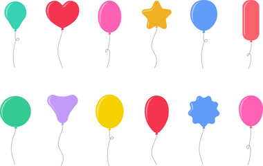 Balloon in flat style. Bunch of balloons for birthday or party. Flying balloon with rope. Flat icon illustration isolated on white background. © Volodymyr2
