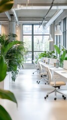 Modern coworking space with greenery creating relaxing atmosphere