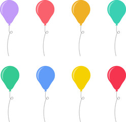Balloon in flat style. Bunch of balloons for birthday or party. Flying balloon with rope. Flat icon illustration isolated on white background. © Volodymyr2